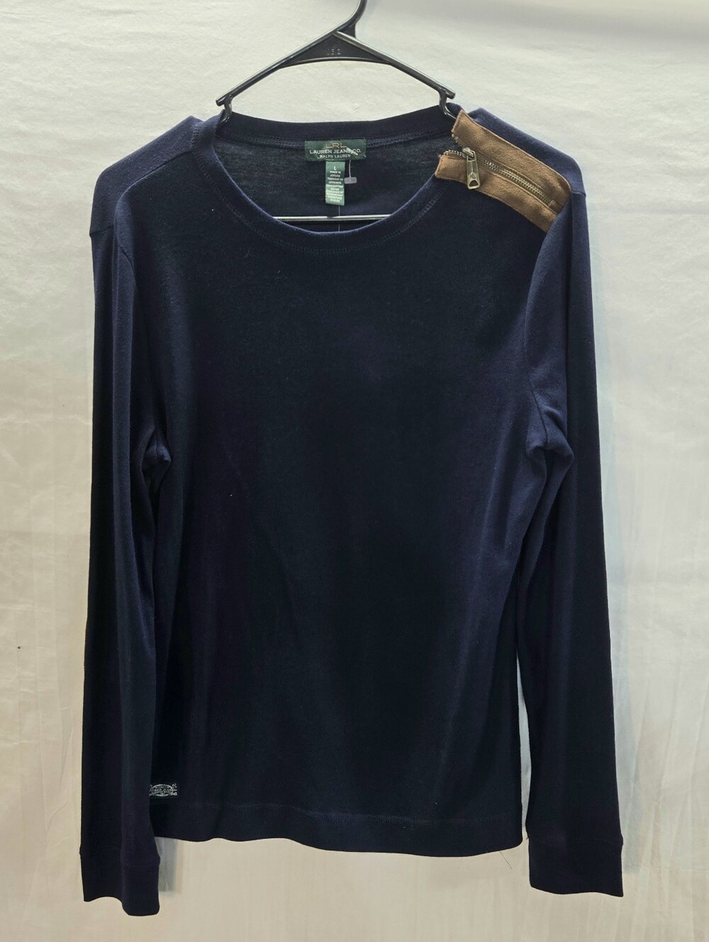 Ralph Lauren Women's Size Large Blue Faux Suede Trim Elbow Patches New